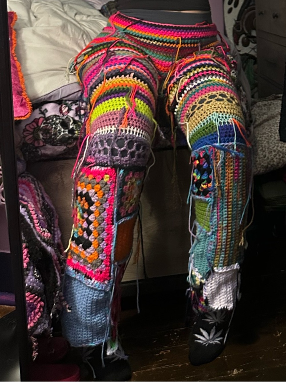 Handmade Crocheted Patchwork Pants in Multicolor - Picture 8 of 8